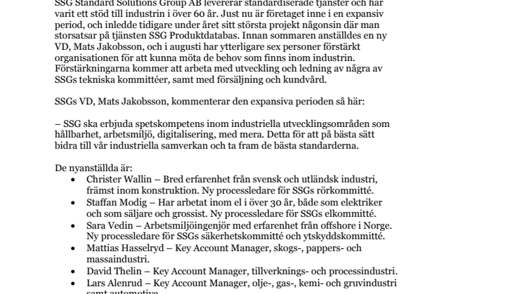 SSG fortsätter satsa – nyanställer sex personer