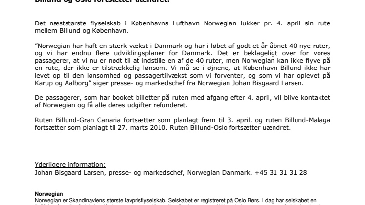Norwegian lukker rute fra Billund til København