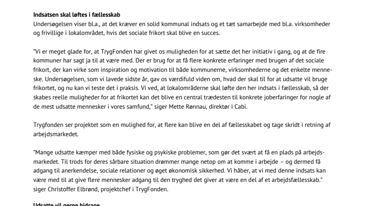 Nyt projekt skal få det sociale frikort ud til flere