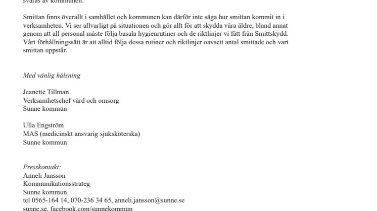 Coronasmittan begränsad till boendet Hagen