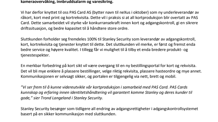 Stanley Security velger PAS Card - neXus