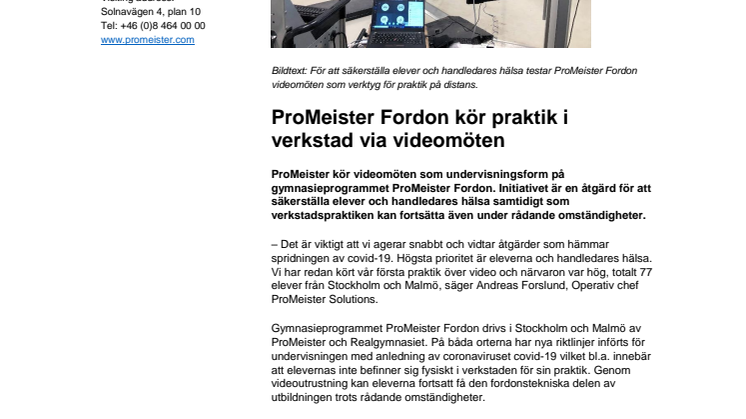 ProMeister Fordon kör praktik i verkstad via videomöten