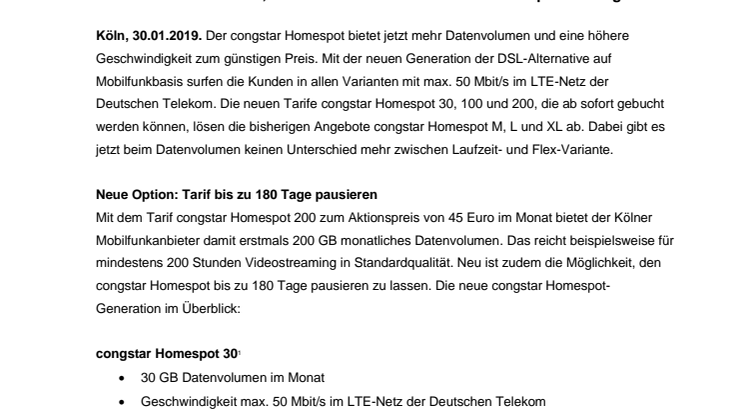 congstar präsentiert neue Homespot-Generation: Bis zu 200 GB im LTE-Netz