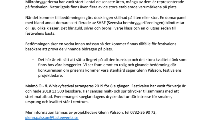 Guldmedaljör utses på Malmö Öl & Whiskyfestival 2019