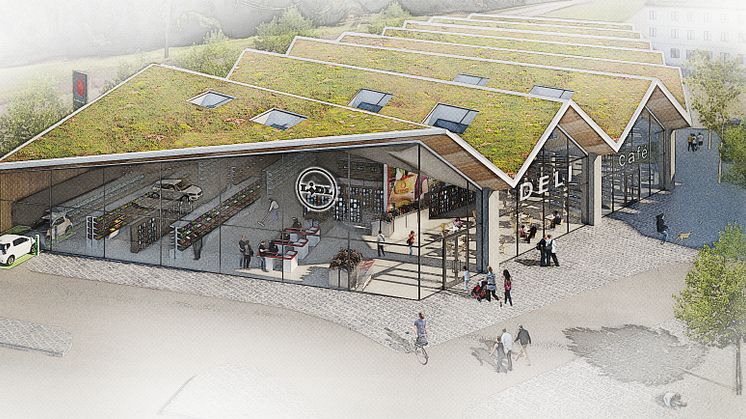 Lidls livsmedelsbutik i Sigtuna stadsängar, Illustration av LINK Arkitektur