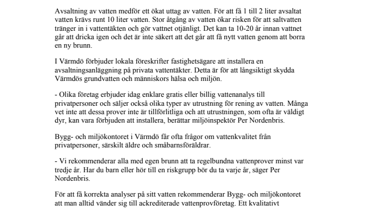 Avsaltning bidrar till vattenbrist