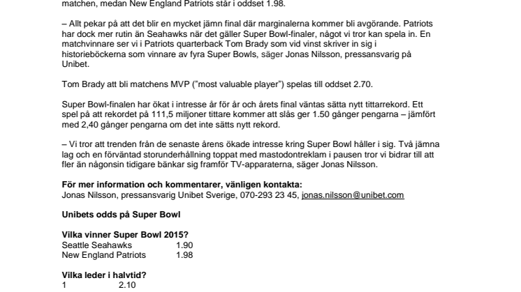 Super Bowl XLIX: Seahawks försvarar titeln inför nytt tittarrekord 