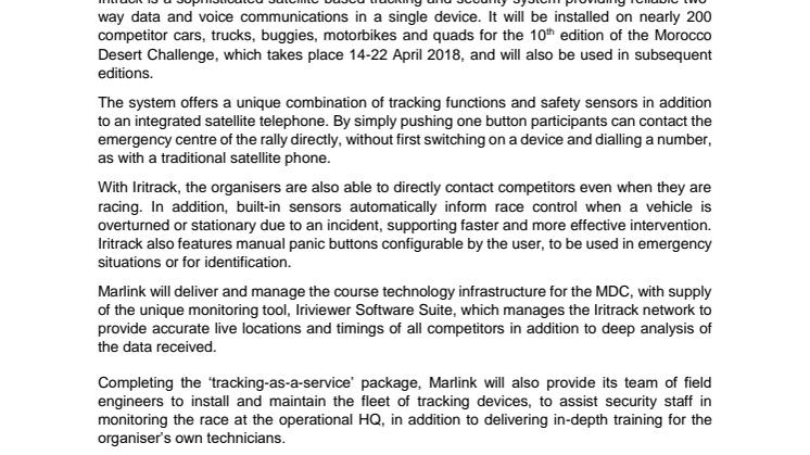 Marlink provides managed tracking service to protect Morocco Desert Challenge racers