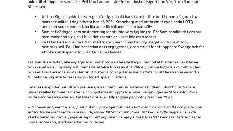 7-Eleven och svenska artister hyllar vardagshjältar under Pride