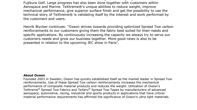 Oxeon invests in more capacity