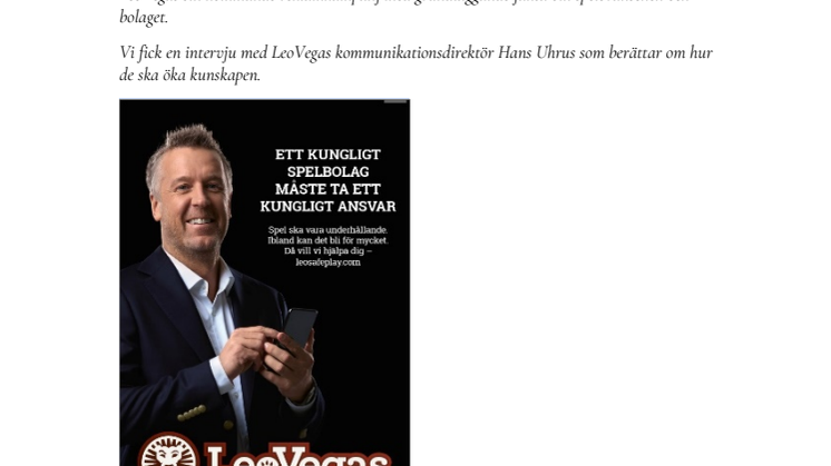 LEOVEGAS ÖKAR KUNSKAPEN OM SPELBRANSCHEN I KOMMANDE KAMPANJ