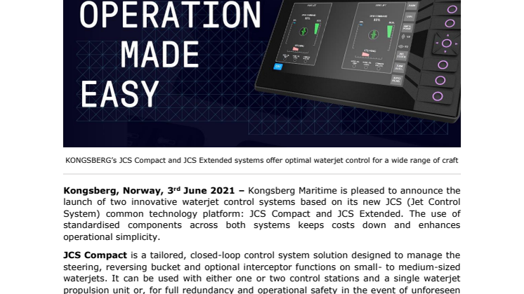 Kongsberg Maritime unveils new, integrated waterjet control systems for optimal craft operability