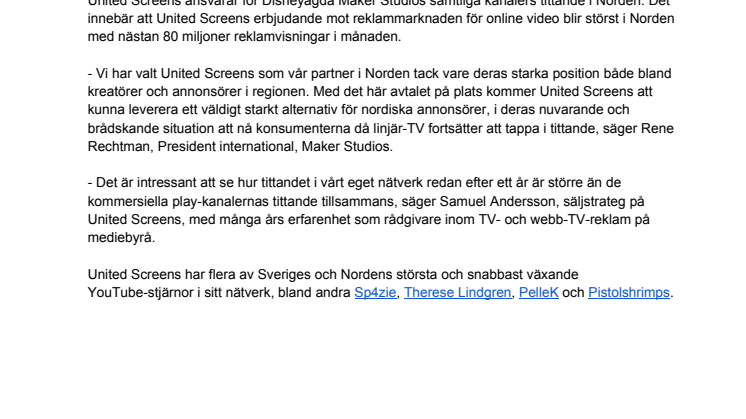 United Screens bildar reklamallians med Maker Studios