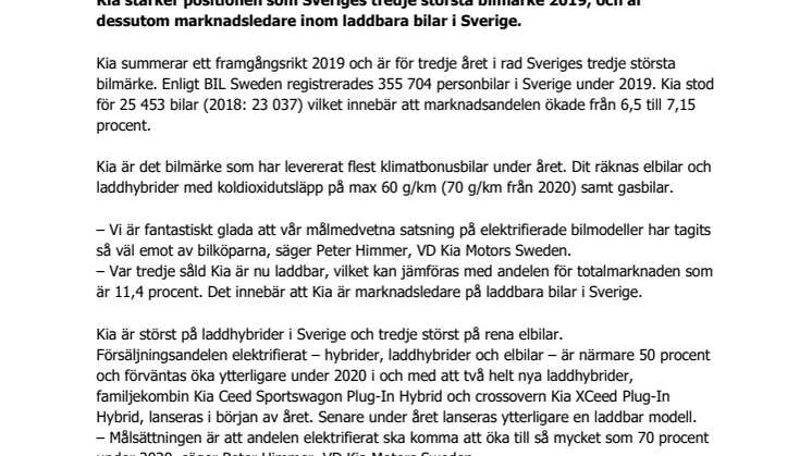 ​Kia tredje största bilmärke för tredje året i rad