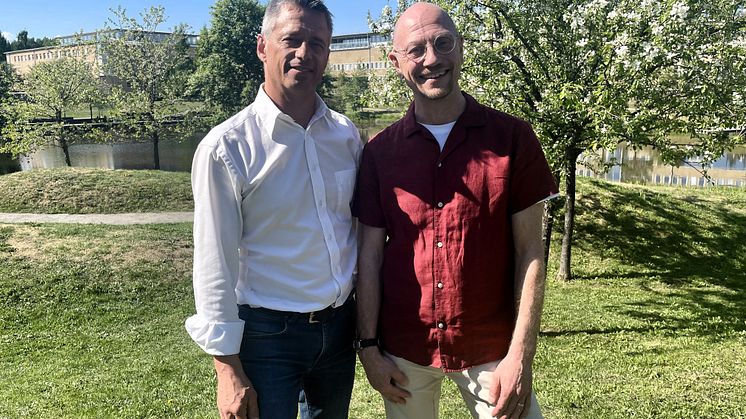 Det pågår två regionala utvecklingsprojekt i Umeå kopplade mot life science, som totalt stöttas med 22 miljoner kronor av EU/Tillväxtverket. Peter Jacobsson, verksamhetsledare UBI, och Mats Falck, projektledare för SOLH. 