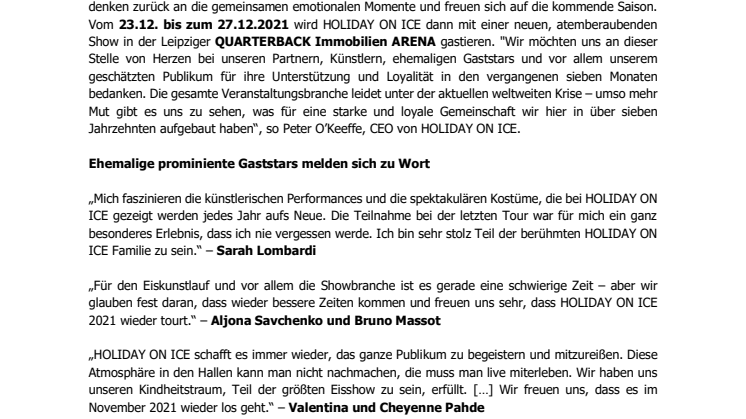 Jahres-Countdown zur neuen Tour gestartet – Prominente Gaststars von HOLIDAY ON ICE freuen sich auf die neue Show