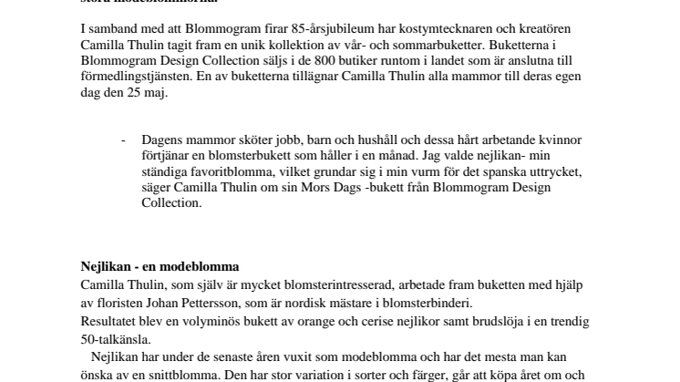 Blommogram lanserar Camilla Thulins Mors Dagsbukett
