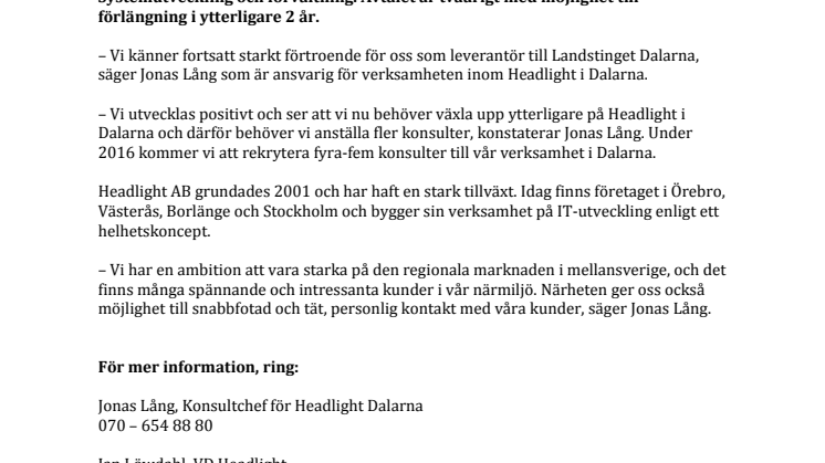Headlight sluter ramavtal med Landstinget Dalarna