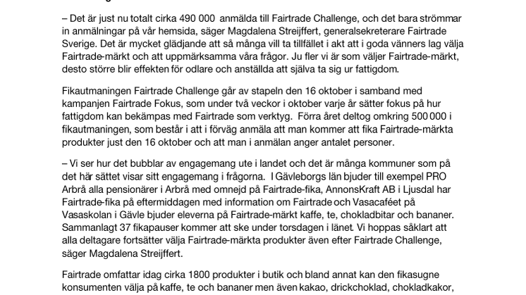 Över 7800 fikar Fairtrade i Gävleborgs län på torsdag