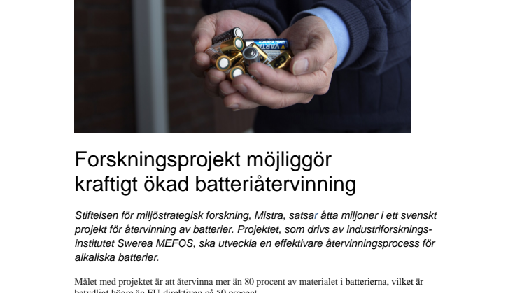 Forskningsprojekt möjliggör kraftigt ökad batteriåtervinning