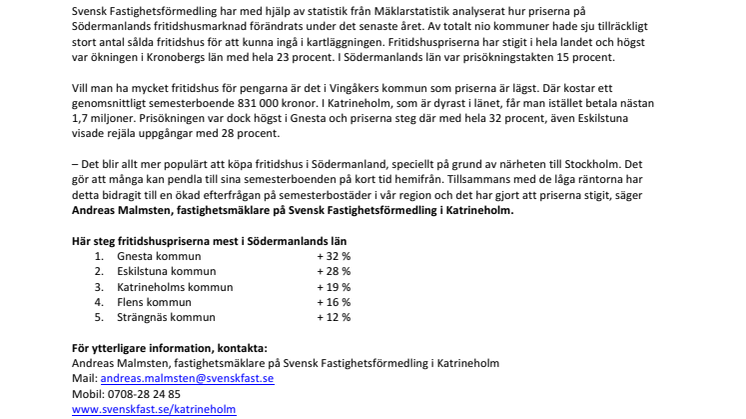 Stora prisökningar på fritidshus i Södermanland 