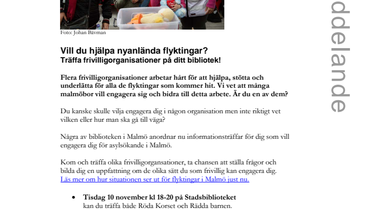 ​Vill du hjälpa nyanlända flyktingar? Träffa frivilligorganisationer på ditt bibliotek!