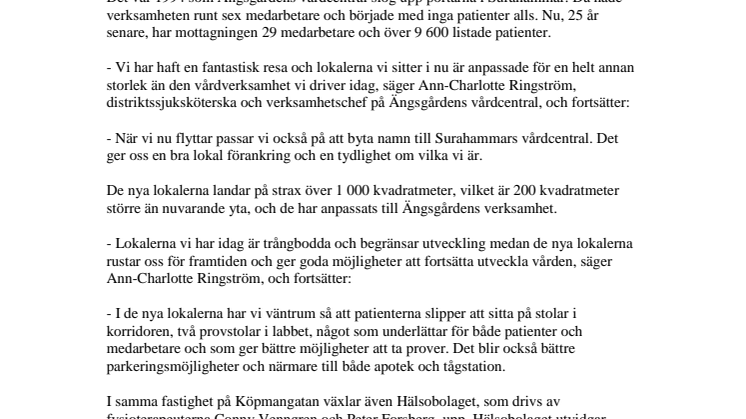 Ängsgårdens vårdcentral flyttar och byter namn till Surahammars vårdcentral