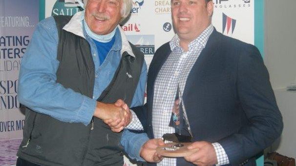 Hi-res image - Ocean Signal - Ocean Signal’s James Hewitt receives the Gear Innovation award for the rescueME MOB1 from celebrated navigator and Sailing Today contributor Tom Cunliffe at the Sailing Today Awards 2017 presentation