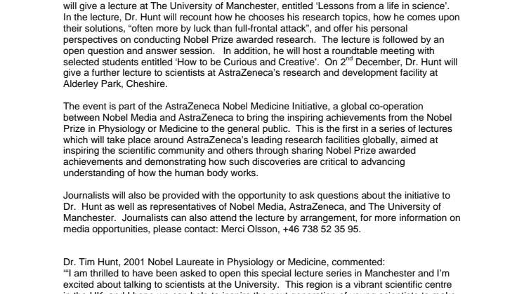 Nobel Media and AstraZeneca bring Nobel Laureate to Manchester 
