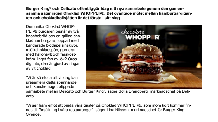 BURGER KING och DELICATO lanserar Choklad WHOPPER