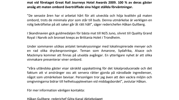 Skandinaviens bästa mat hittar du på Göta kanal