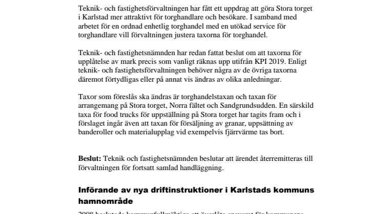 Teknik- och fastighetsnämndens beslut i korthet 13 februari