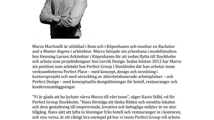  Perfect Group anställer internationell arkitekt