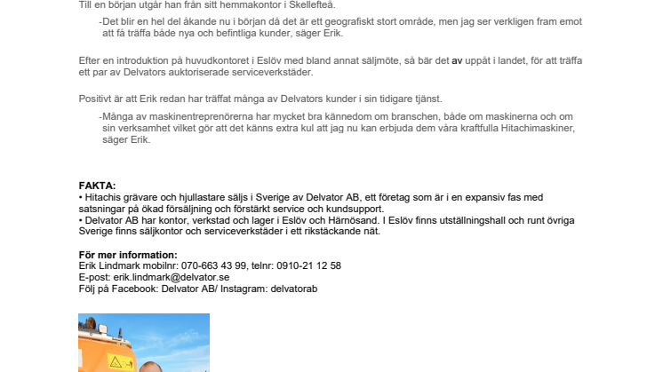 Delvator rekryterar ny säljare, Erik Lindmark, och stärker därmed närvaron i Västerbotten och Norrbotten 