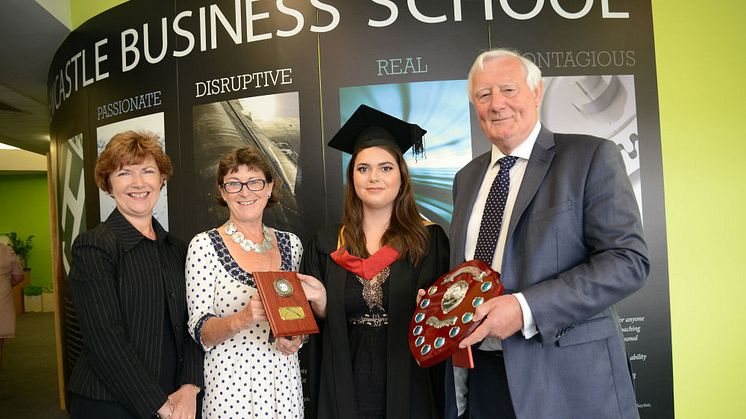 L-R Lucy Winskell OBE, Caroline Theobald CBE, Chloe Stephenson, Kevan Carrick