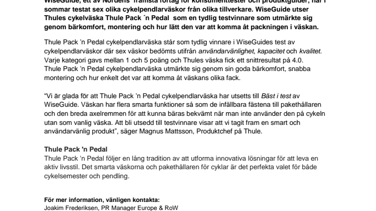 Thules cykelväska Thule Pack ’n Pedal utsedd till Bäst i test