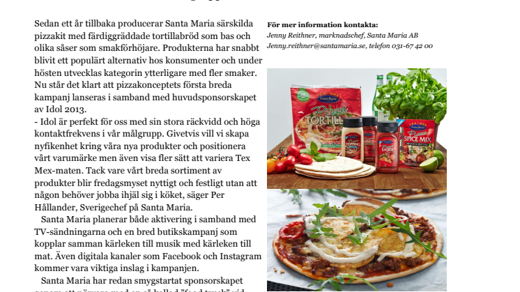 Santa Maria ny huvudsponsor till Idol 2013  