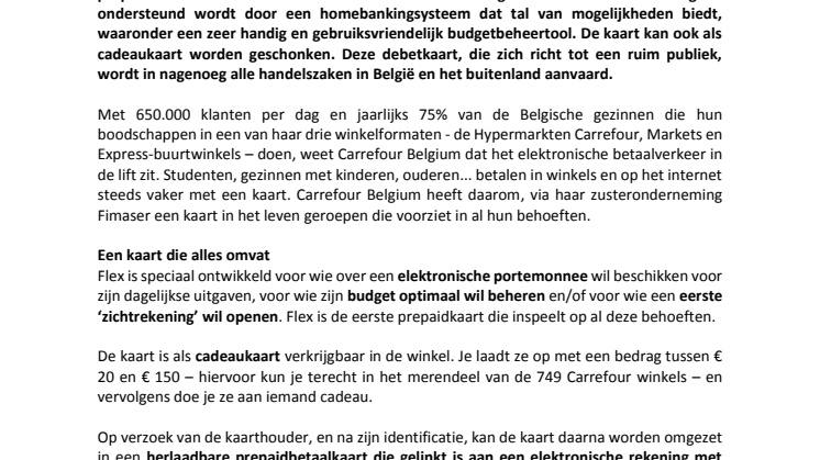 Carrefour Belgium lanceert Flex: een rekening en een prepaidkaart, in samenwerking met Visa Europe