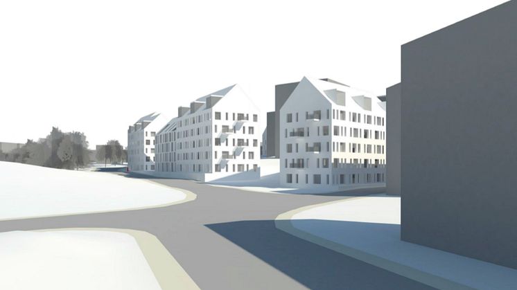 Visionsbild av hur den kommande byggnationen kan komma att se ut. Bild: Arkitema