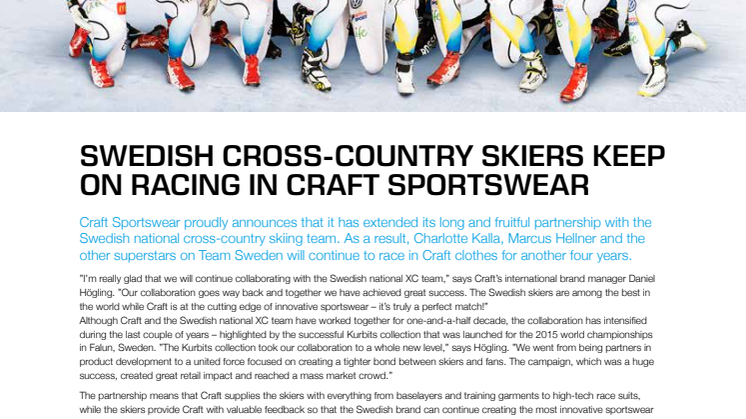 Swedish cross-country skiers keep on racing  in Craft sportswear