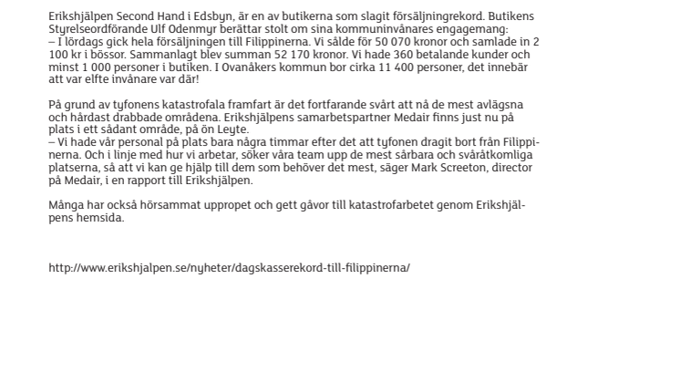 Försäljningsrekord i flera butiker till förmån för Filippinerna