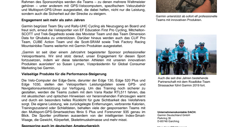 Garmin weitet Engagement im Profi-Velosport aus
