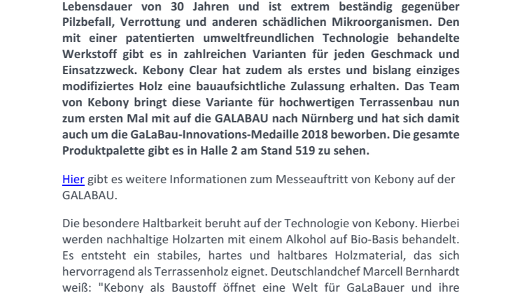 Premiere auf der GALABAU:  Modifiziertes Terrassenholz mit bauaufsichtlicher Zulassung von Kebony