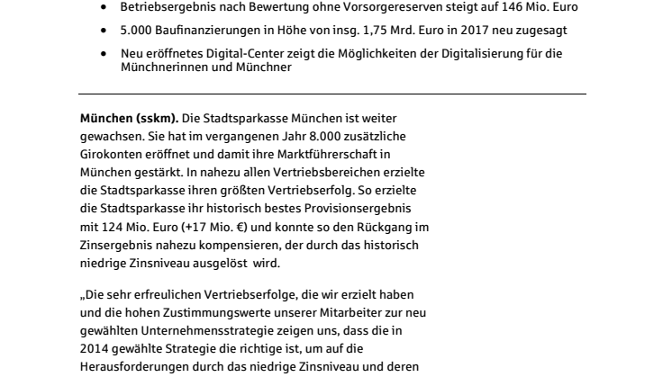Stadtsparkasse München erzielt bestes Vertriebsergebnis