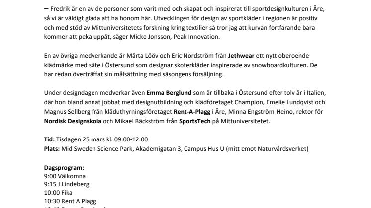 Pressinbjudan: J.Lindebergs chefsdesigner föreläser i Östersund