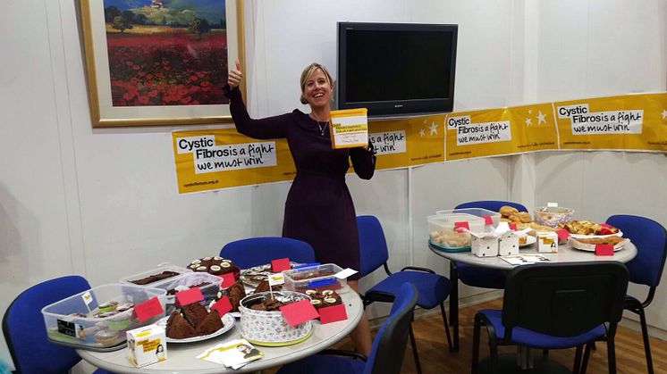 Fred. Olsen's Bonnie Clifford celebrates raising an impressive £153.50 with a Cake Bake Sale for the Cystic Fibrosis Trust on 24th August 2017.