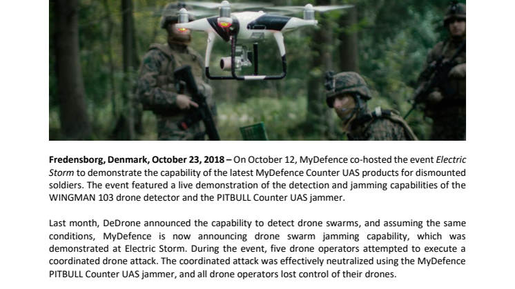 MyDefence Demonstrates Drone Swarm Counter UAS Jammer