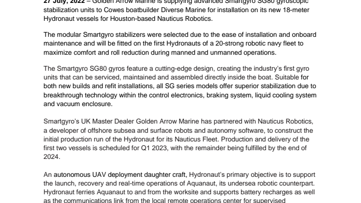 27 July 2022 - Golden Arrow Supplies Smartgyro Stabilization for Diverse Marine’s Hydronaut.pdf