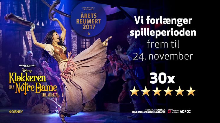 Disneys KLOKKEREN FRA NOTRE DAME spiller yderligere en uge på Fredericia Teater efter flotte anmeldelser