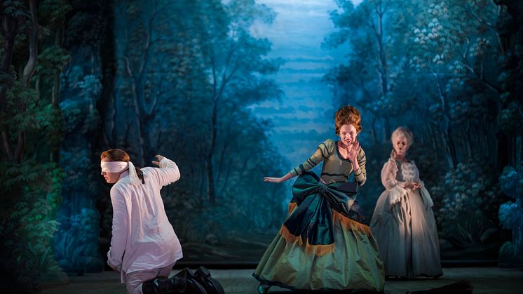Il Giustino på Drottningholms Slottsteater. Yuriy Mynenko, Johanna Wallroth, Elin Skorup. Foto: Markus Gårder.